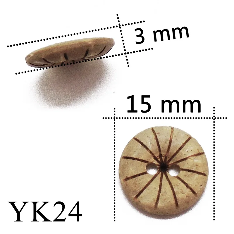 YK24 ZIEENE 10 шт., 30 шт., 50 шт., 100 шт., натуральный цвет, круглые лазерные кокосовые пуговицы 13 мм, 15 мм, рукоделие, шитье, скрапбукинг, ручная работа - Цвет: YK24