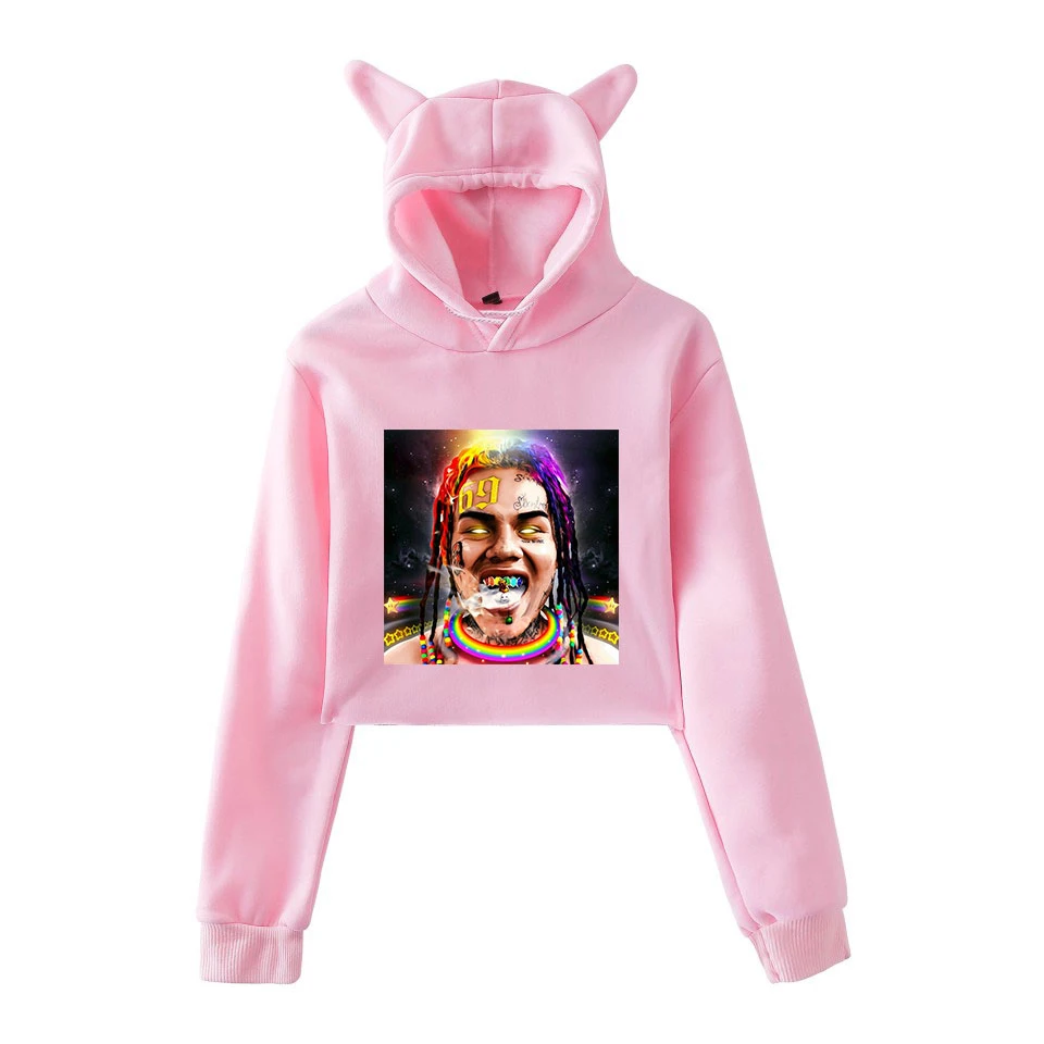 

Fashion 6ix9ine Scunm Gang Women Warm Crop-Top Cat Hoodies Sweatshirt Hoodie Women Pullover Streetwear