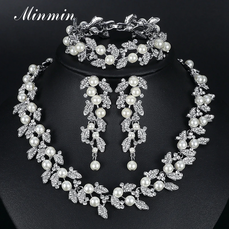 Набор из искусственного жемчуга и листьев Minmin для невесты ювелирные наборы