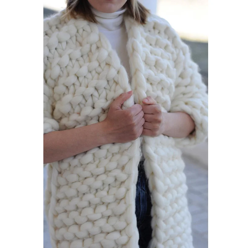 Fall Winter Thick warm Cardigan Sweater Long section hand-woven sweater Large size Streetwear women Hand-knit |