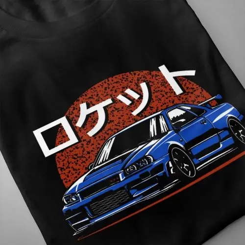 Новинка Мужская футболка Rocket Skyline R34 GTR 100% хлопок футболки с японским автомобилем