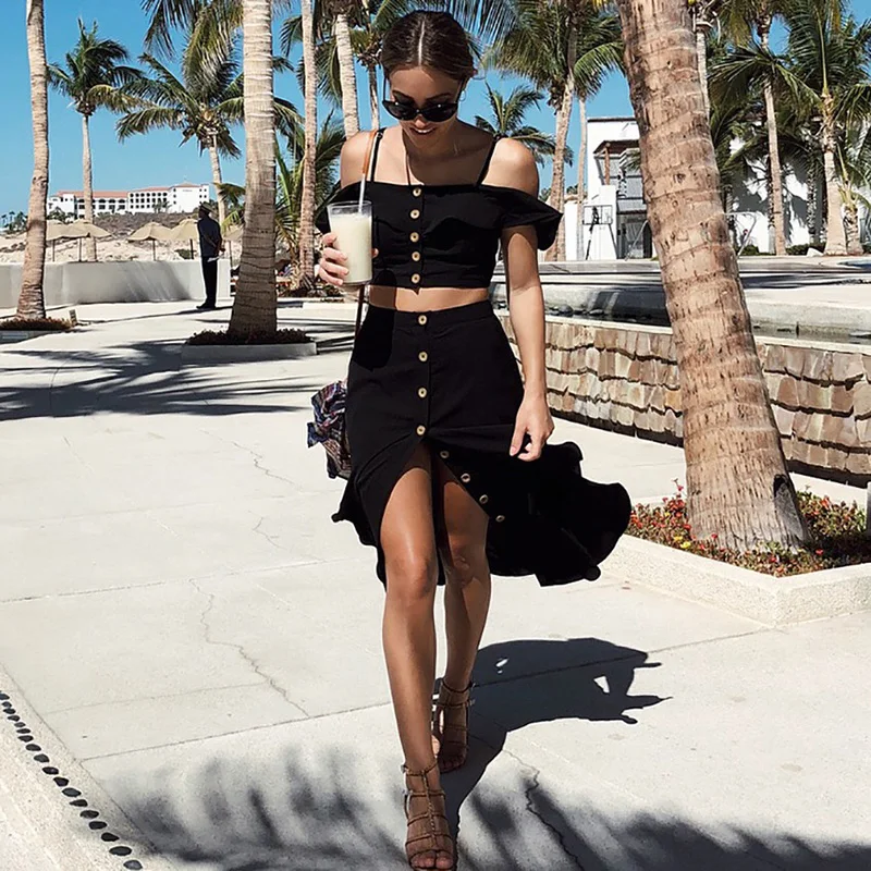 CS001 черное платье с открытыми плечами и пуговицами спереди|Женские платья| |