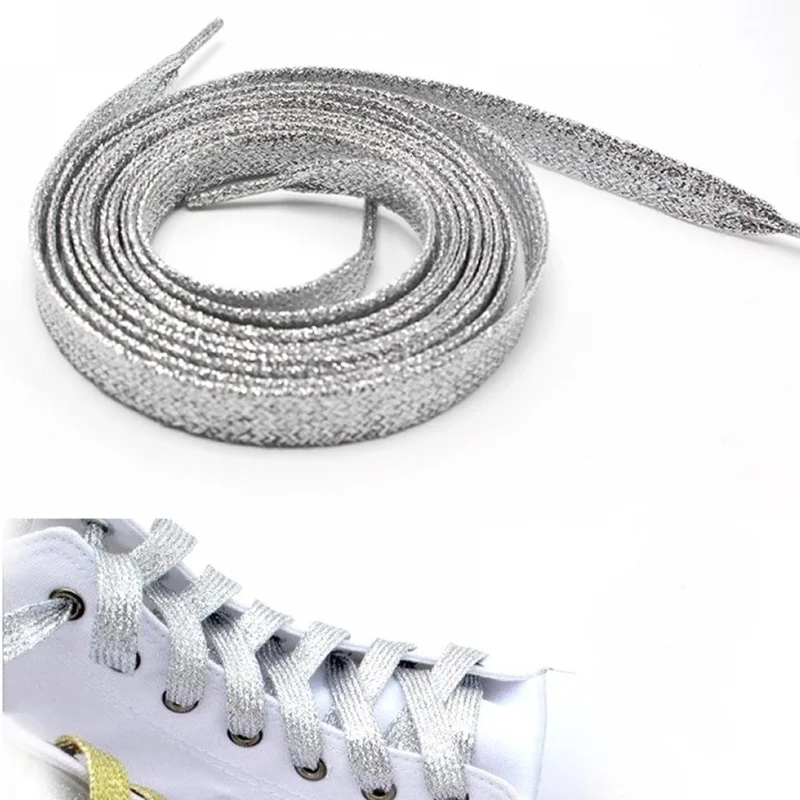1 пара 115 см блестящие спортивные кроссовки плоские шнурки золотые серебряные для
