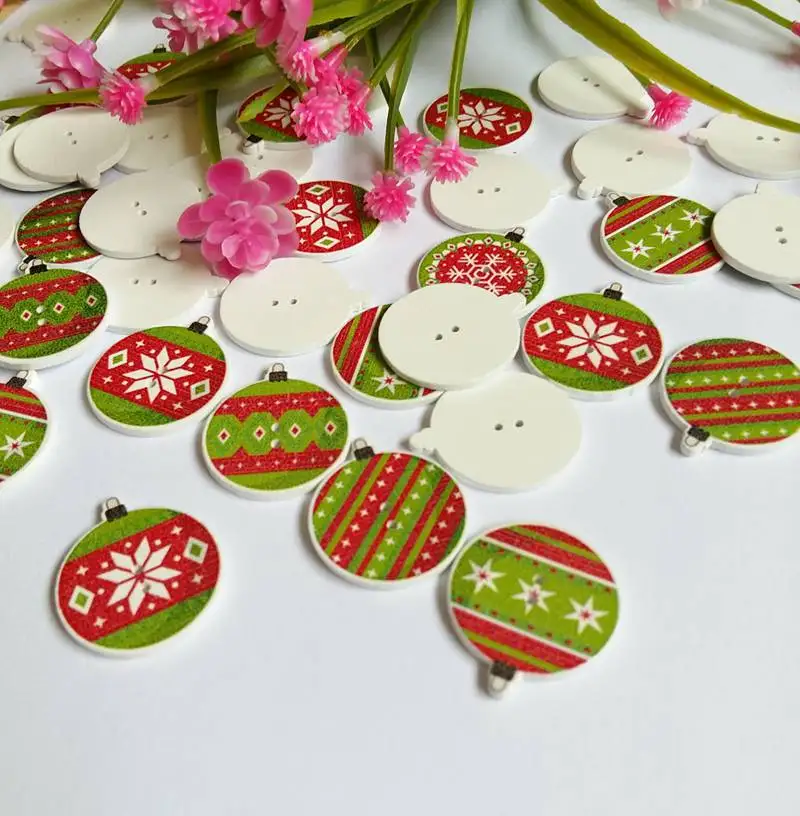 Новое поступление 50 шт смешанные аксессуары для скрапбукинга Рождественский шар 2 отверстия деревянные