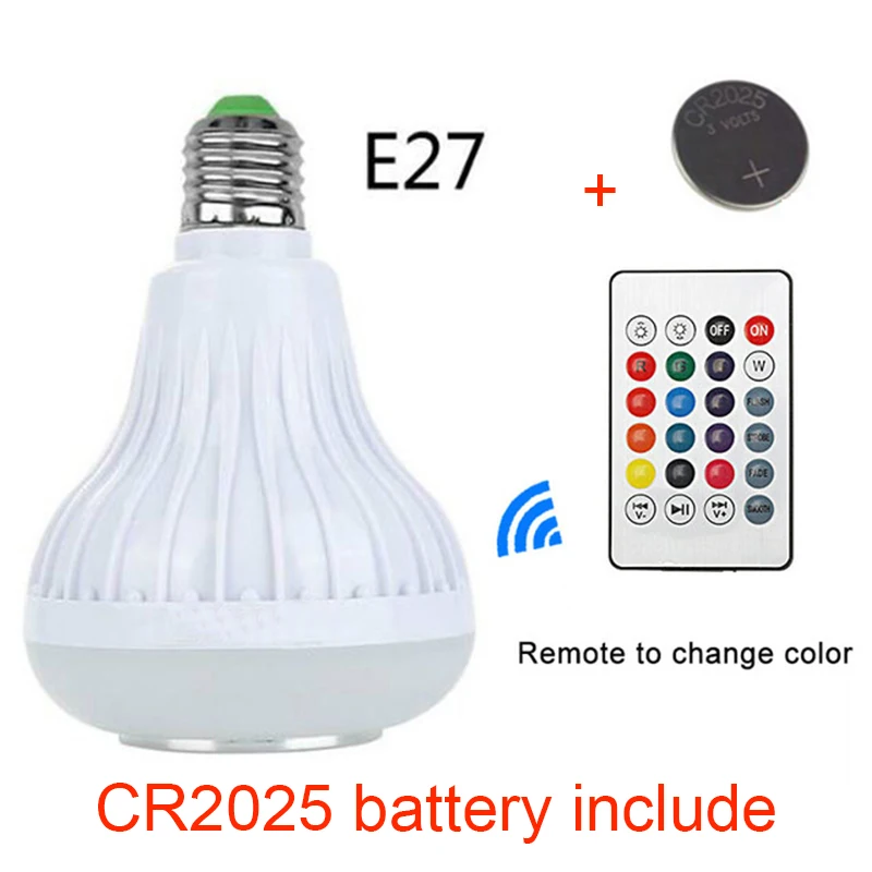ГОРЯЧАЯ Беспроводная Bluetooth Колонка B27 B22 12 Вт RGB лампа светодиодный 110 В 220 в умный светодиодный музыкальный плеер аудио с пультом дистанционного управления - Цвет: E27 with battery