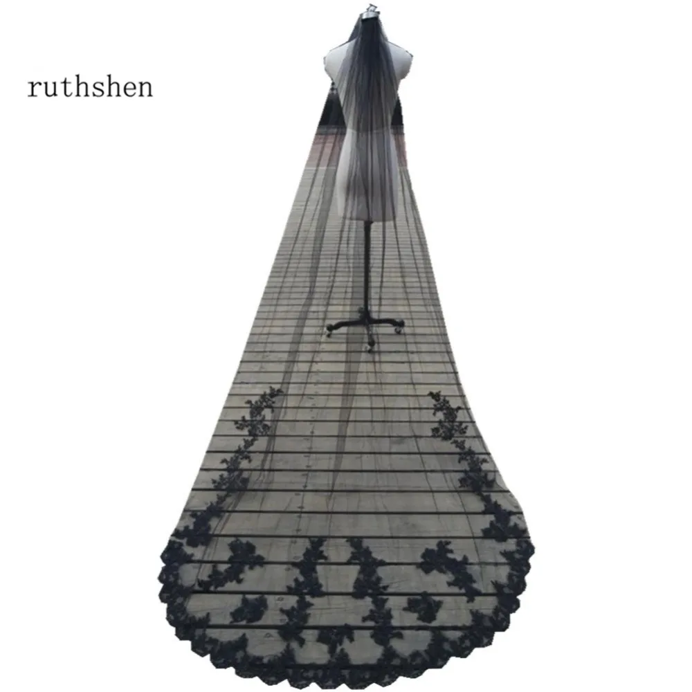 Ruthshen уникальный Whtie/слоновая кость/черный фаты Кружево Аппликация Часовня Длина Свадебные аксессуары с расческой индивидуальный заказ