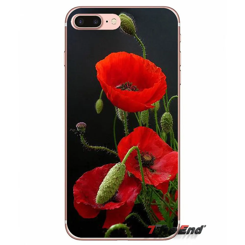Красный Маки васильки Силиконовый ТПУ чехол для iPhone X 4 4S 5 5S 5C SE 6 6S 7 8 Plus Samsung Galaxy J1 J3