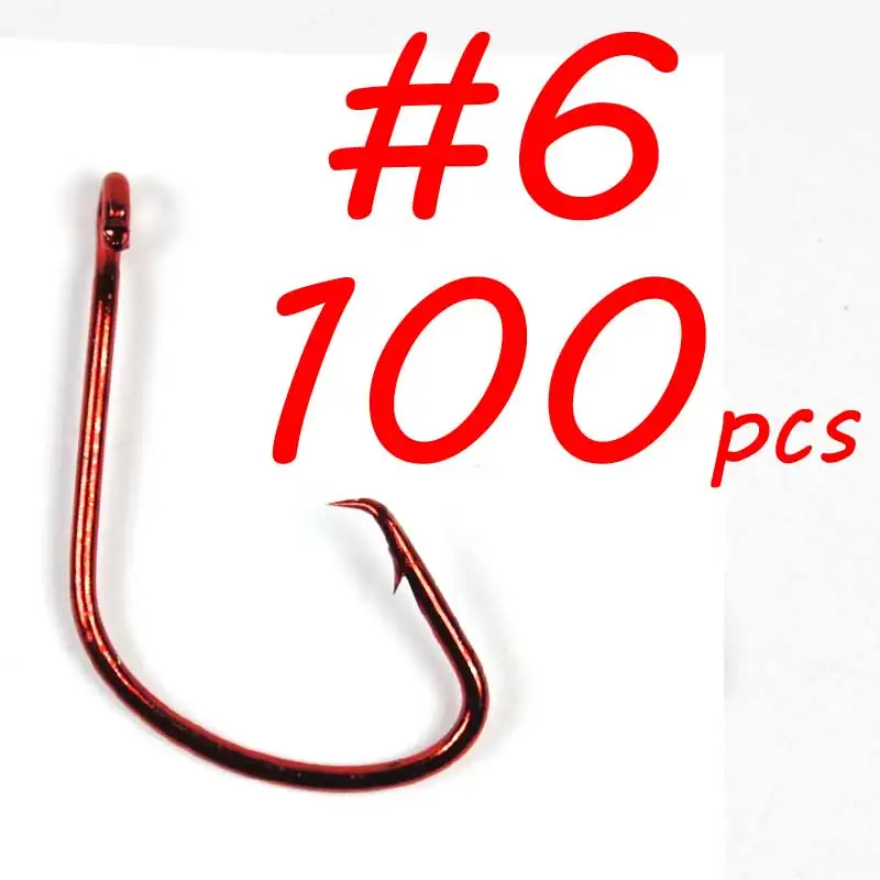 100pcs Size 6 Red 100 шт. рыболовные крючки, 7381, черный, красный цвет, рыболовные крючки для морской воды, спортивные круглые рыболовные крючки, цена, рыболовные снасти, 3/0, 4/0, 5/0 - Цвет: 100pcs Size 6 Red