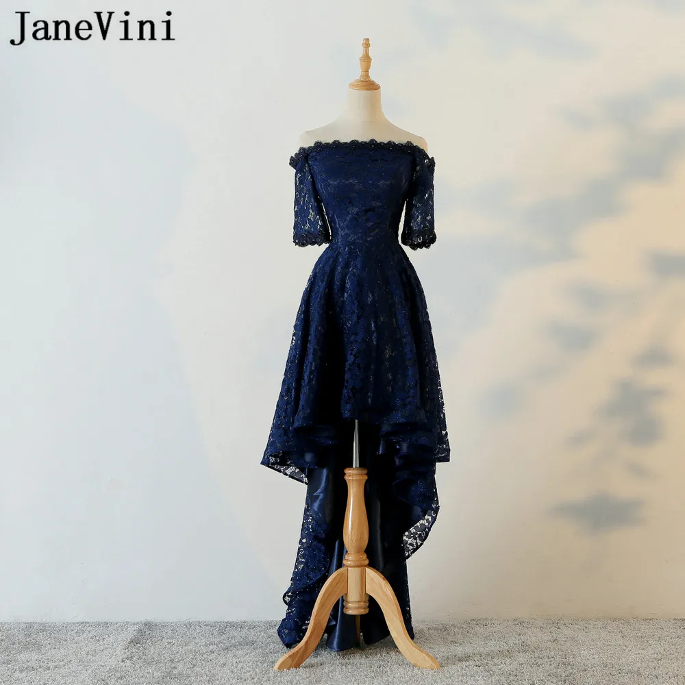 

Женское платье с открытыми плечами и кружевом, темно-синее