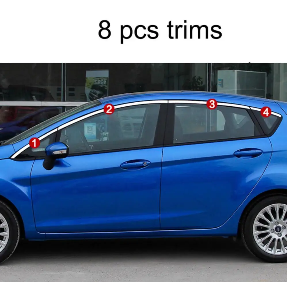 8 pcs trims 1 hatchb Нержавеющая сталь снаружи подоконник крышка планки автомобильные аксессуары для форд фиеста 2009 2010 2011 2012 2013- стайлинга автомобилей - Название цвета: 8 pcs trims 1 hatchb