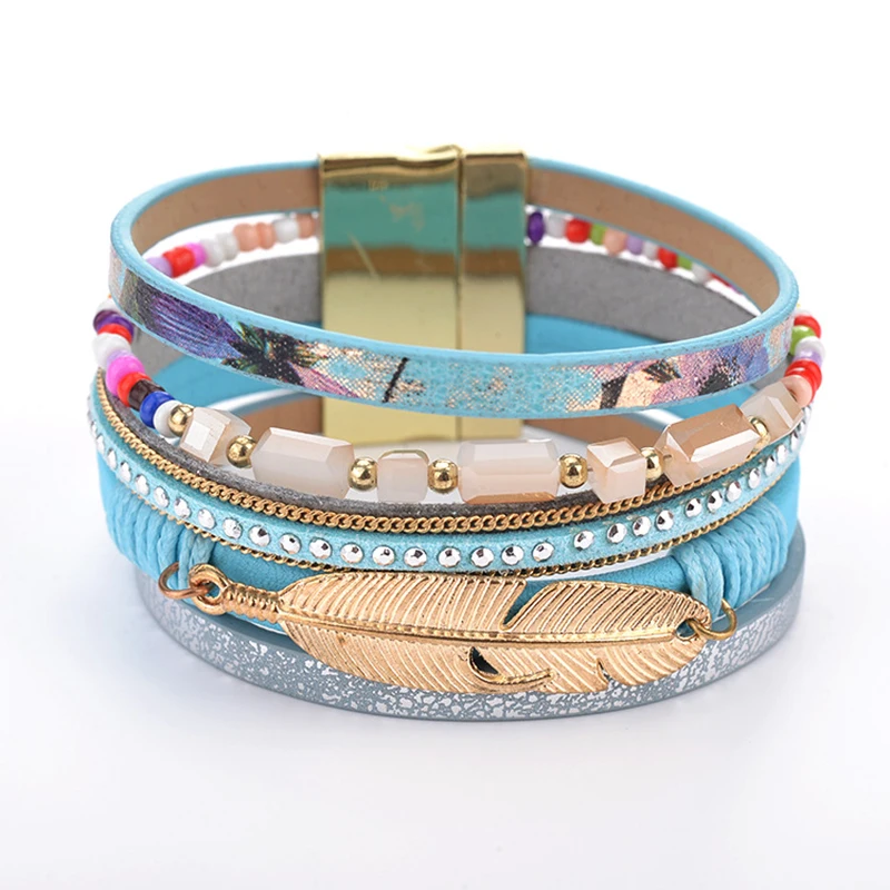 2019 New Fashion Trendy Bracelet Long Crystal Charm Leather Wrap Bracelets &amp bangles For Women Multilayer Rhinestone VB879 | Украшения и