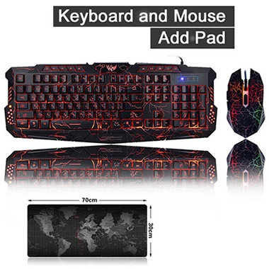 Keyboard Mouse Pad Трехцветная клавиатура с подсветкой, компьютерная игровая клавиатура с питанием от USB, полноразмерная игровая клавиатура N-Key для настольного ноутбука, Русский Испанский Арабский Иврит - Цвет: Keyboard Mouse Pad