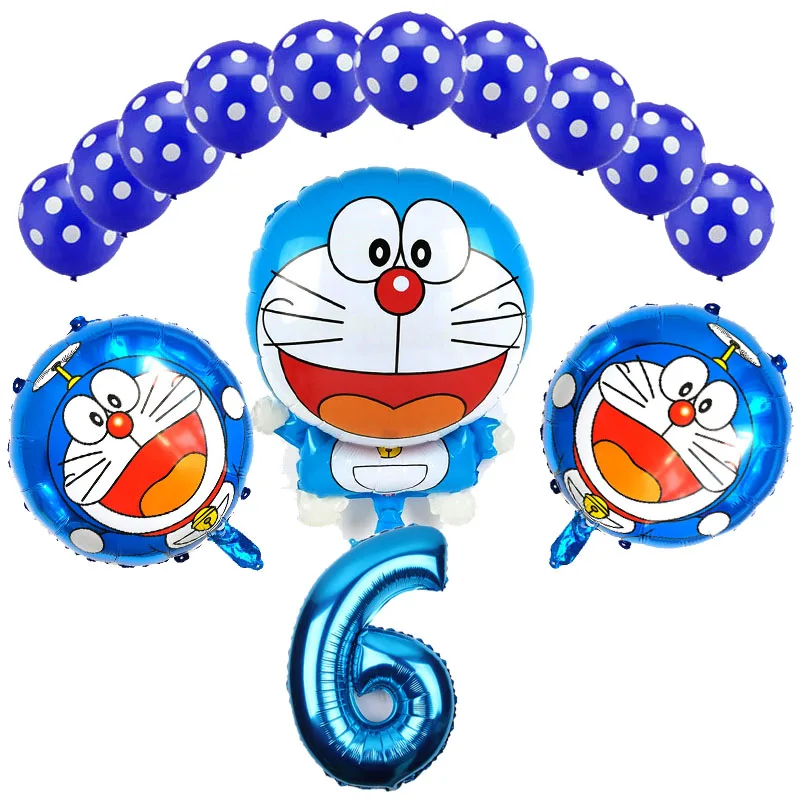 14 шт./лот мультфильм Doraemon воздушные шары из фольги День Рождения украшения 16 дюймов синий и розовый номер и точка латекса много детские игрушки - Цвет: 14pcs