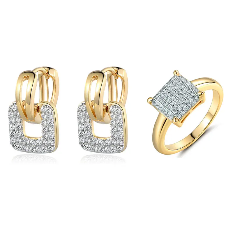 Earring Ring Set Мода moliam, ожерелье, серьги, кольцо для женщин, Дамский роскошный блестящий кубический цирконий, обручение, свадебный ювелирный набор, Рождественский подарок - Окраска металла: Earring Ring Set