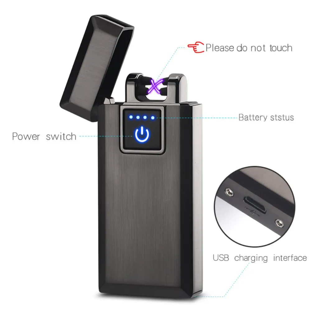 USB ветрозащитная двухдуговая плазменная зажигалка беспламенная сенсорная