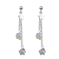 new flash aurora square silver plated jewelry crystal sweet temperament women beautiful dangle earrings xze139