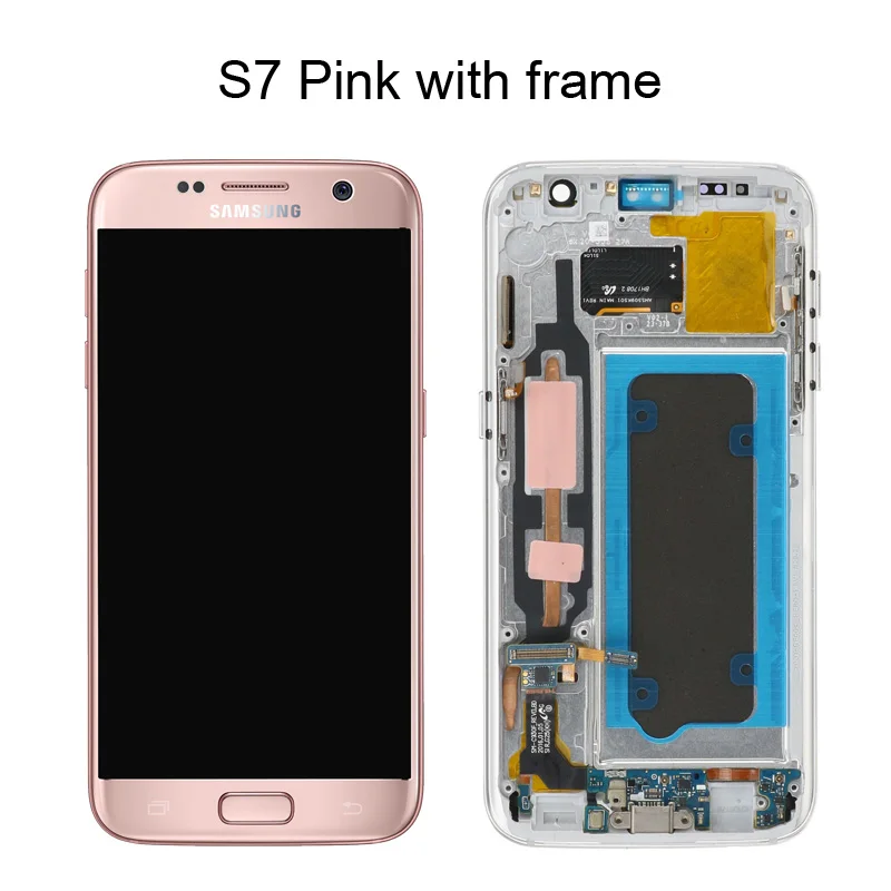 Pink With Frame Высокое качество,, 5,1 '', ЖК-дисплей для SAMSUNG Galaxy S7, G930, G930F, кодирующий преобразователь сенсорного экрана в сборе с рамкой - Цвет: Pink With Frame