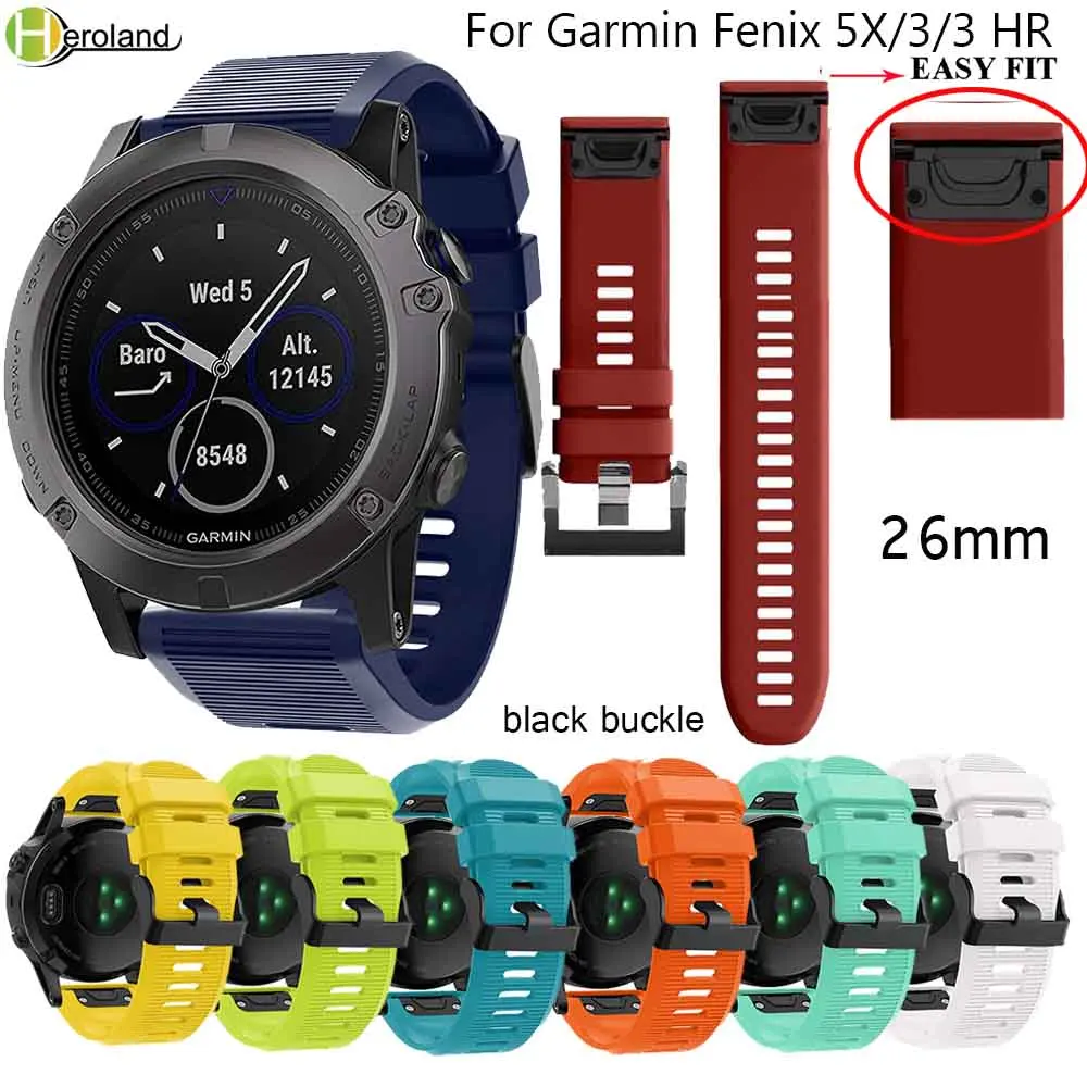 HeroIand 26 мм сменный силиконовый быстросъемный ремешок для часов Garmin Fenix 5X 6X 3 HR