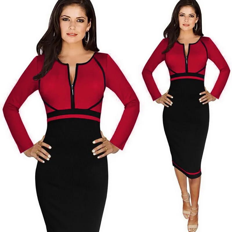 Veekle Для женщин летние офисные Платье-футляр Bodycon Лоскутная Цельный установлены с