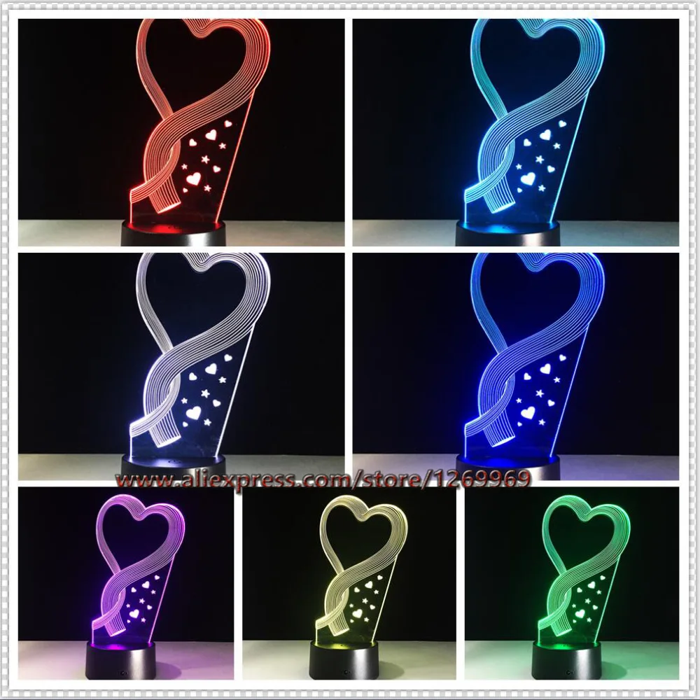 Свадебные украшения ночник 3D Led Настольная лампа Любовь Сердце USB сенсорный RC