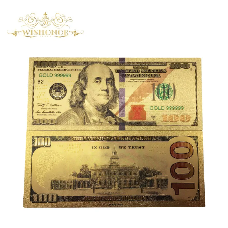 1000 шт 2018 новые продукты цветная американская банкнота долларовая Золотая в 24k