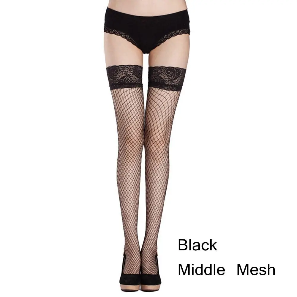 Black Middle Mesh 1 пара, сексуальные женские кружевные сетчатые чулки выше колена, Длинные чулочно-носочные изделия в сеточку, чулки - Цвет: Black Middle Mesh