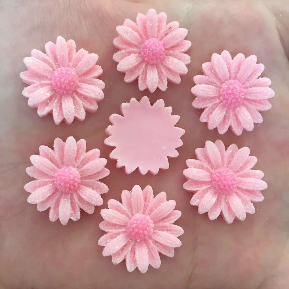 Pink Новинка 10 шт. Смола 20 мм золотой порошок Маргаритка Flatback цветы из камней скрапбук DIY Свадебные пуговицы-украшения Ремесло PR89 - Цвет: Pink