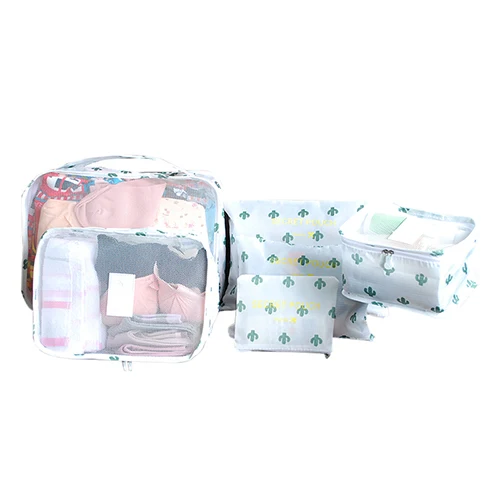 White Travel Bag 6 шт./компл. Для женщин оксфорды Фламинго дорожные сумки Водонепроницаемый дорожная Упаковка Куб Чемодан чемодан-органайзер аксессуары - Цвет: White Travel Bag