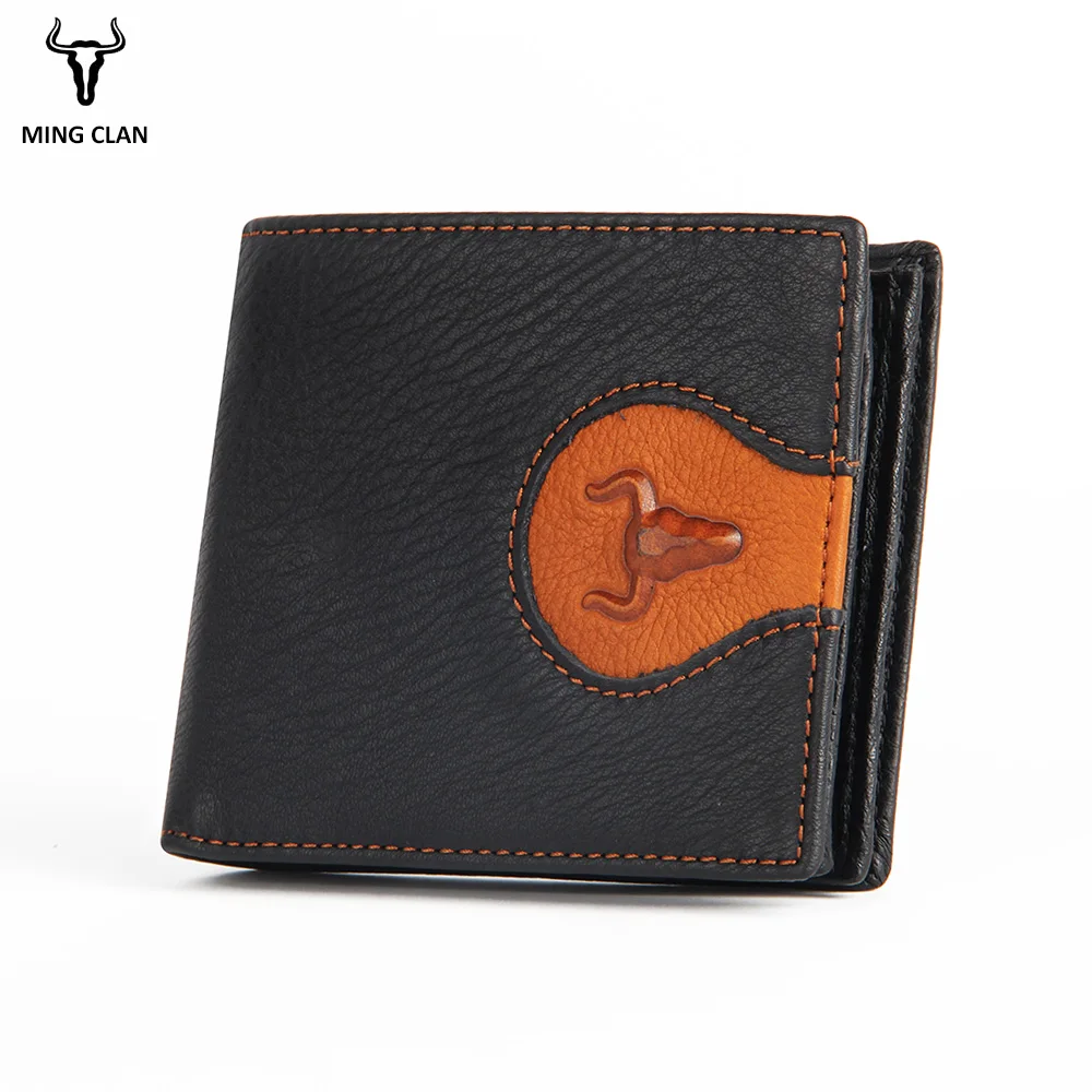 Mingclan Portomonee Leather Wallets Mens Brand Logo Card Holder Male Purse Zipper Wallet  Rfid  Small Mini Purse for Men Gift