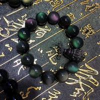 rainbow eye obsidian bracelet single circle beads men women couples bracelets three passes new pixiu jewelry strand bracelet