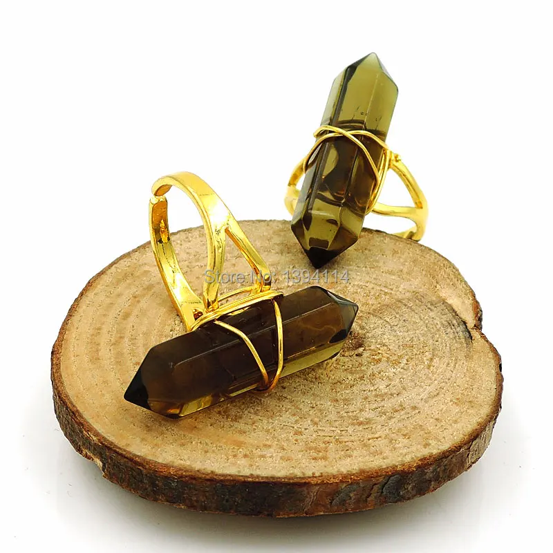 Дым кварцевый кристалл Шестигранная Колонка двойное кольцо с обмотанной