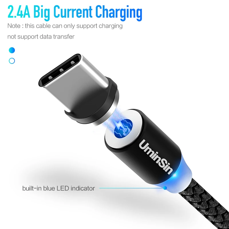 Uminsin быстрое зарядное устройство светодиодный магнитный кабель micro usb и 8 Pin & type C