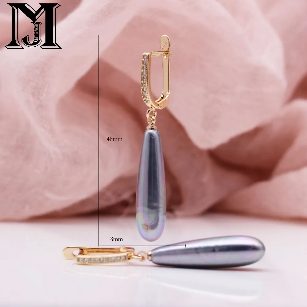 

JiaMu New Fashion Multicolor Long Imitation Pearls Natural Zircon Dangle Earrings 585 Rose Gold Women Wedding Party Jewelry