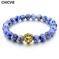 chicvie blue natural stone gold color lion strand lion bracelet femme beads bracelets with stones men jewelry bracelet sbr160001