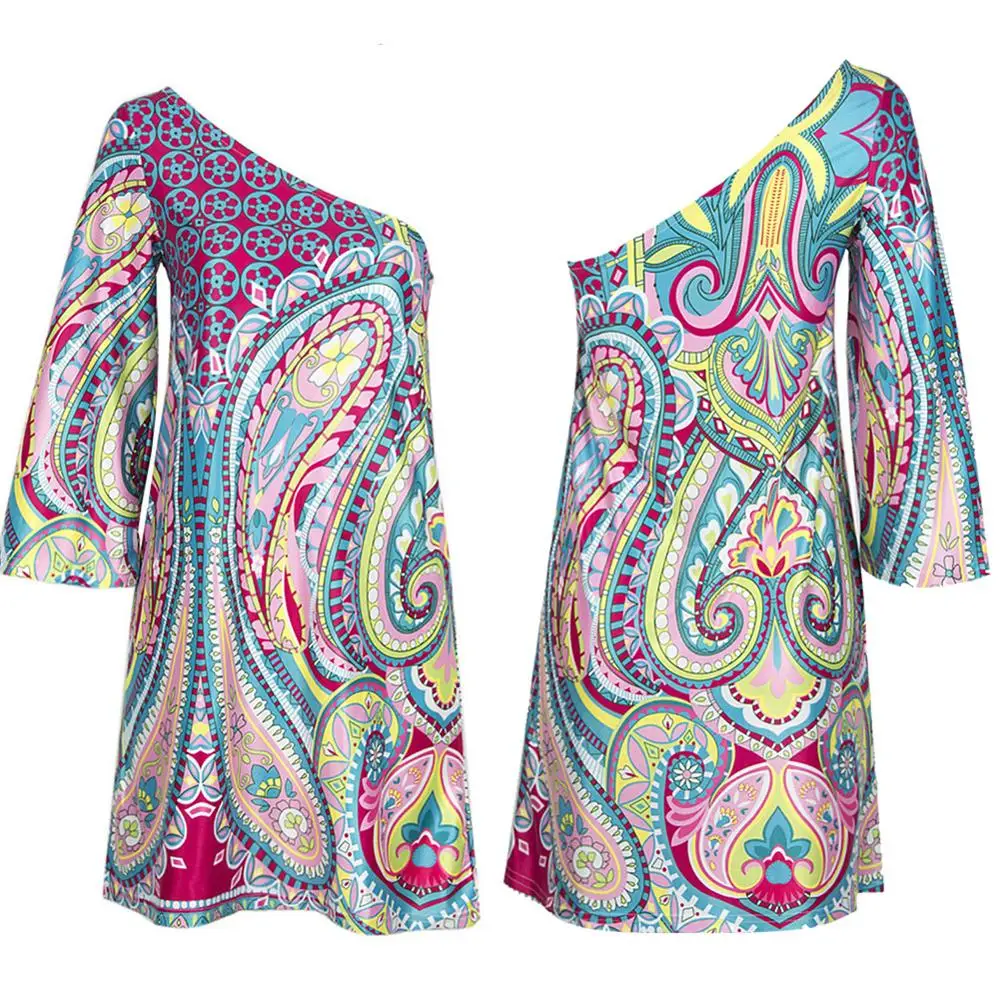 Fadzeco 2019 Summer Fashion African Dresses for Women Slim Sexy One Shoulder Mini Dress Tribal Print Clothes | Тематическая одежда