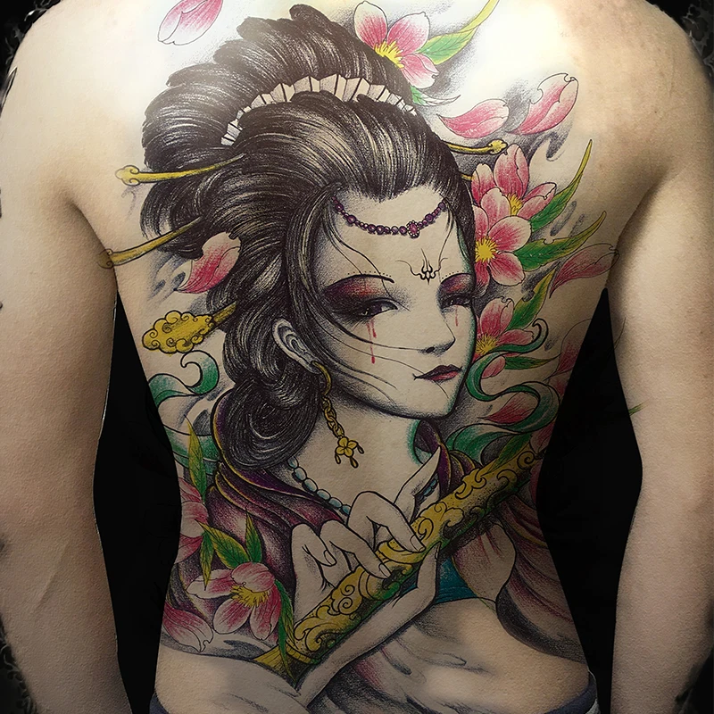 MANZILIN 1 шт. временные татуировки для всей спины японская гейша Плачущие девушки