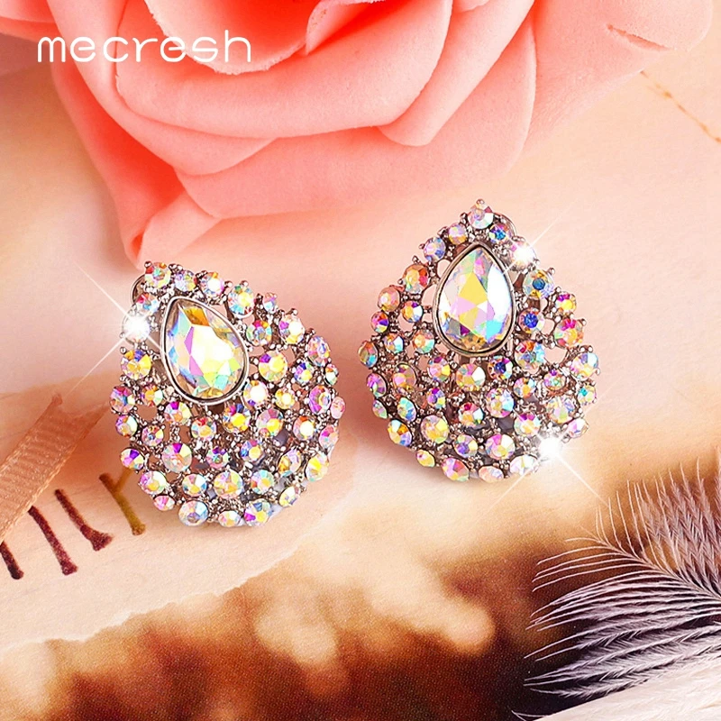 Mecresh Кристалл Teardrop Серьги клипсы для День Святого Валентина корейский