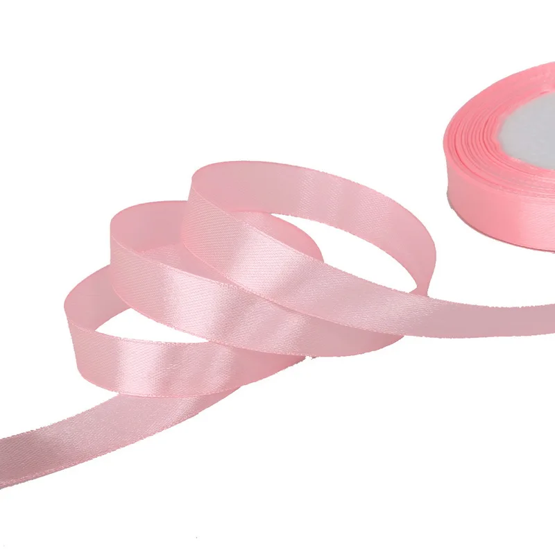 Light Pink 25 ярдов 15 мм одноцветная шелковая атласная лента для украшения свадебной вечеринки Подарочная обертка тесьма DIY рождественская лента - Цвет: Light Pink