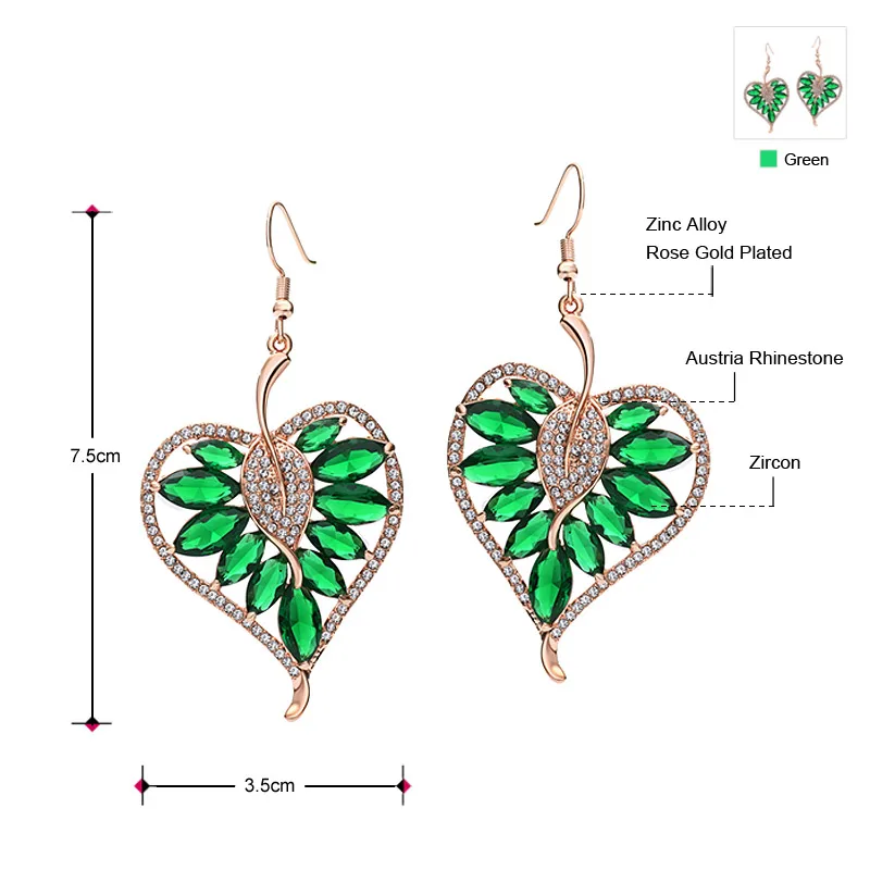 Neoglory австрийские стразы розовое золото зеленый циркон очаровательные Висячие