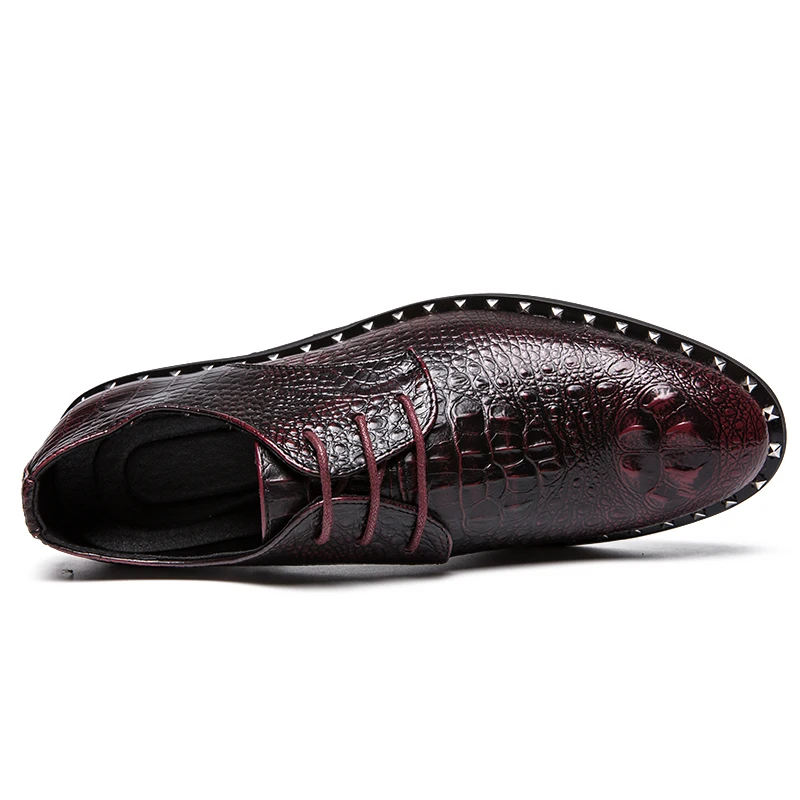 Туфли мужские из мягкой кожи Крокодиловая Кожа тиснение заклепки на шнуровке