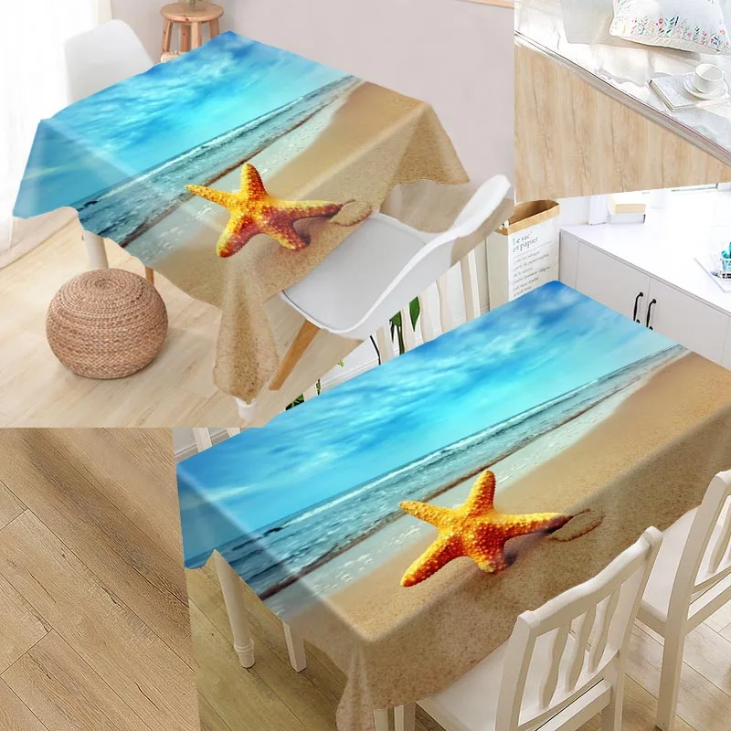 

Custom beach Pattern Tablecloth Waterproof Oilproof Rectangular Home Wedding Tablecloth Textiles