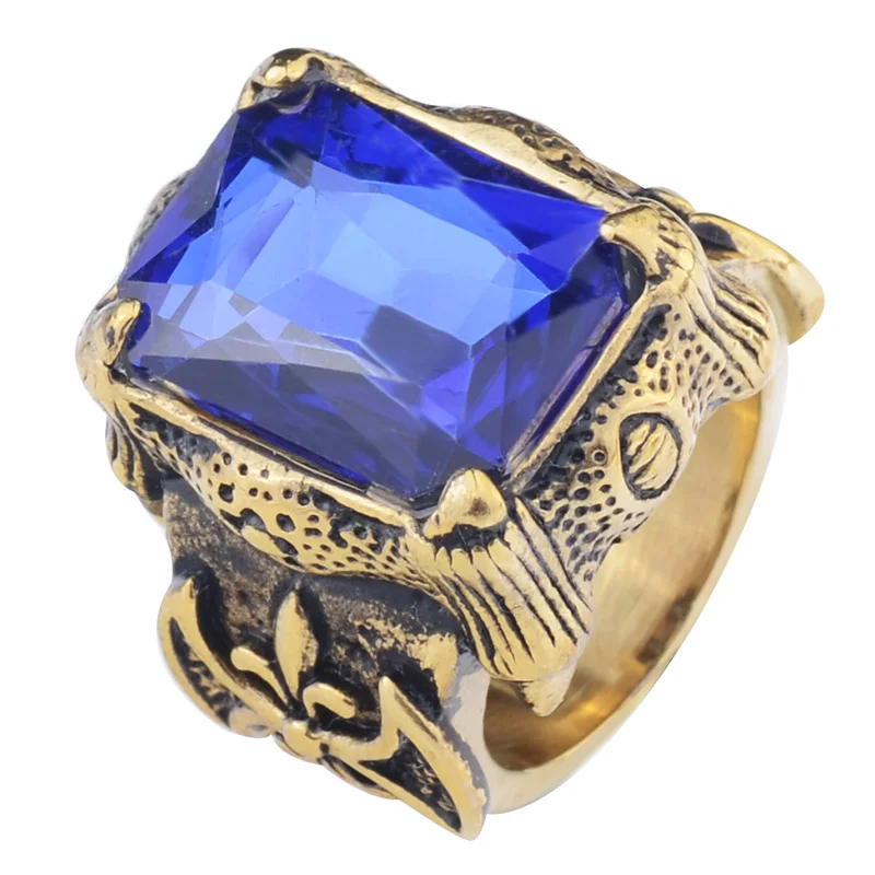 Blue glass EdgLifU мужское кольцо золото/серебро+ черный Винтажное кольцо с когтями для женщин готическое кольцо из нержавеющей стали панк Байкер мужской подарок - Цвет основного камня: Blue glass