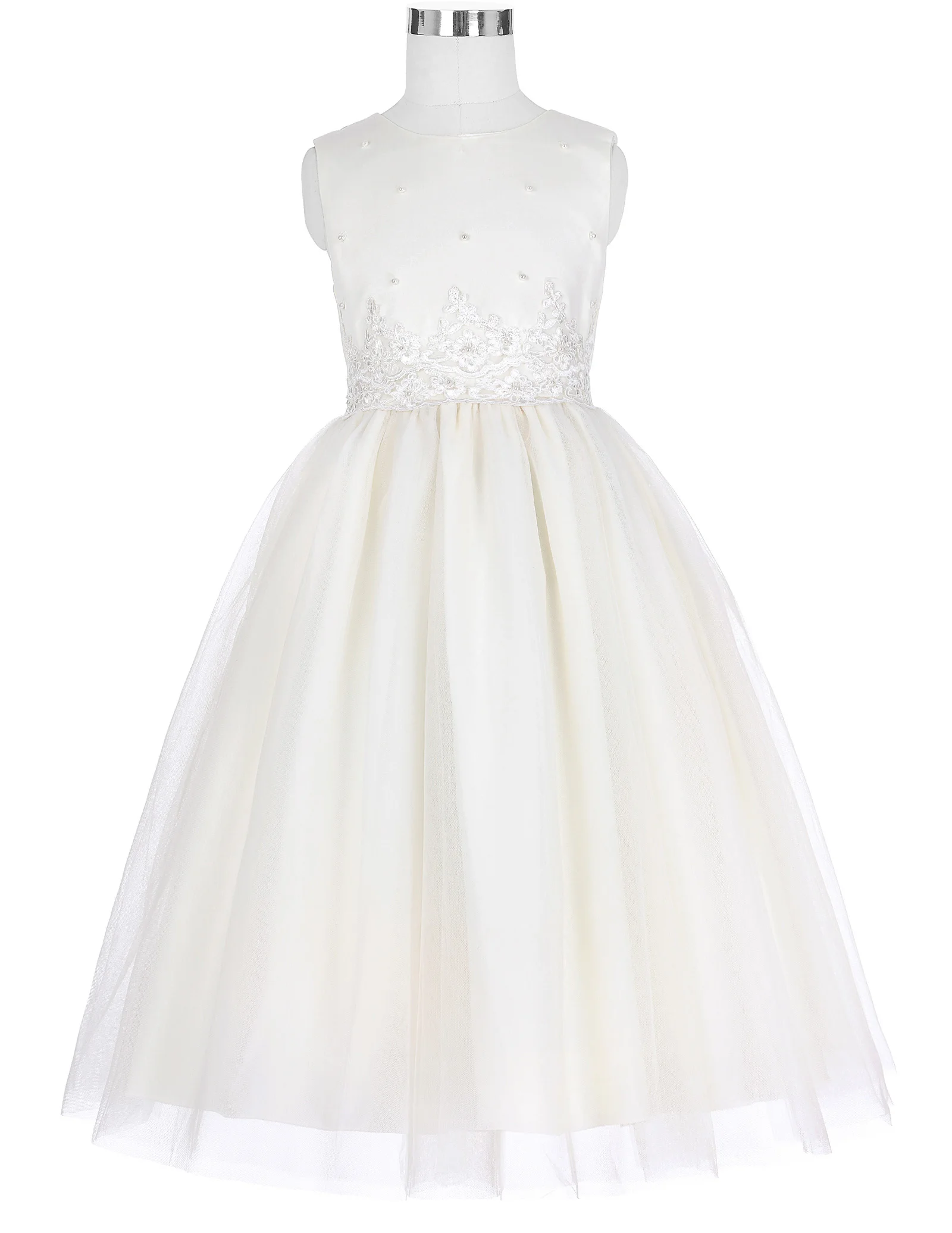 Пышное праздничное платье принцессы с цветочным узором и бусинами без рукавов