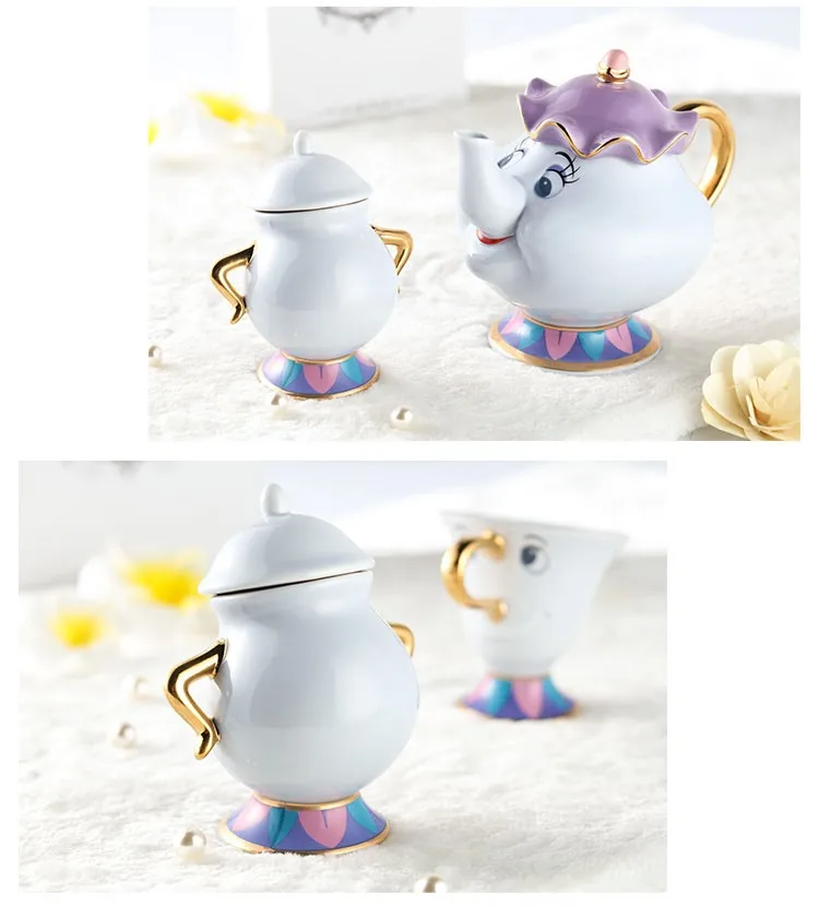 Красота и чудовище, чайный горшок, Набор чашек Mrs Potts Chip, чайный горшок, Набор чашек, сахарница, горшок, подарок, 18K позолоченная окрашенная керамическая Быстрая