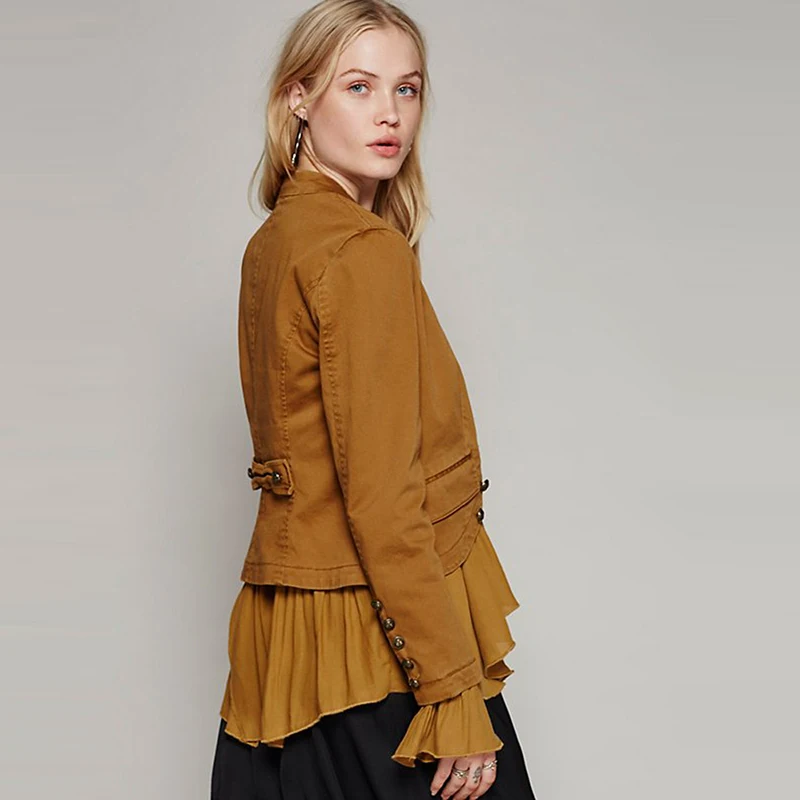 Женская Асимметричная куртка с отложным воротником однотонная желтая Свободная