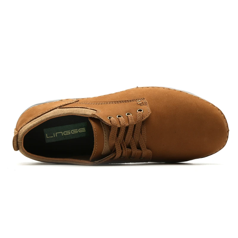 LINGGE Brand Men's Shoes Leisure Genuine Leather Shoe For Men Light Weight Handmade Lace-Up Casual | Обувь