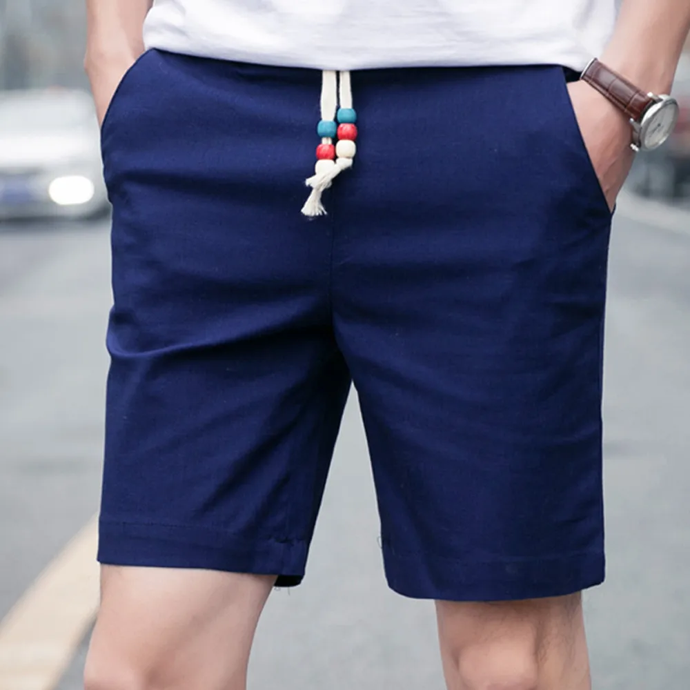 Летние новые хлопковые шорты 2019 свободные мужские летние льняные однотонные