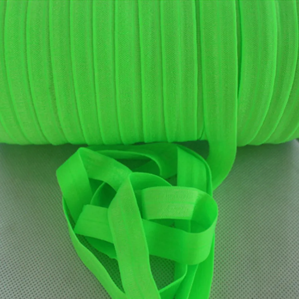 

5/8 inch fold over elastic 50 yards per roll solid foe elastic ribbon kids hair tie for garment accessories #556 acid green