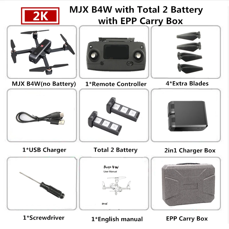 Black 2B EPP Box MJX Bugs 4W B4W 5G Дрон GPS с Wi-Fi 2K HD камера Анти-встряхивание 1,6 км 25 минут Fly Time оптический поток Квадрокоптер-Дрон VS F11 - Цвет: Black 2B EPP Box