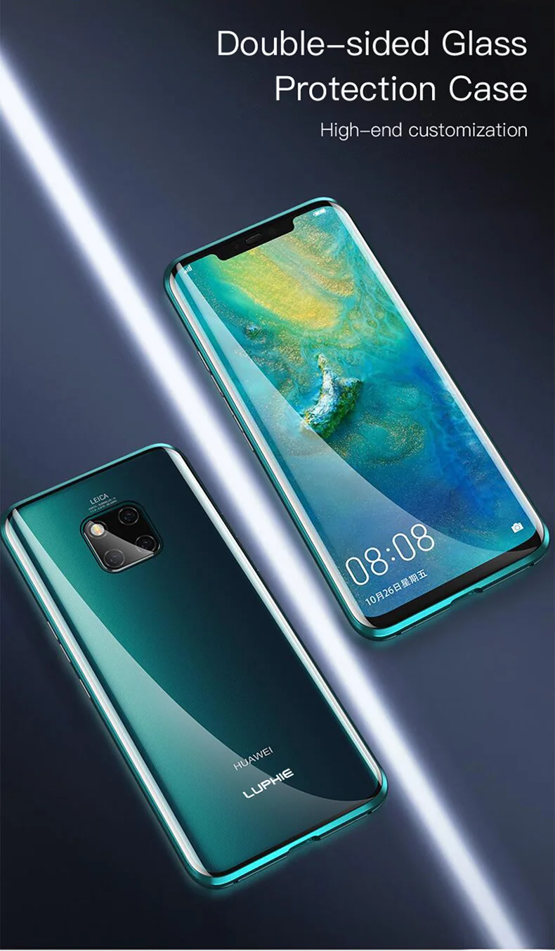 Полный Магнитный чехол LUPHIE 360 для huawei mate 20 Pro P30 Pro, Передние Задние стеклянные Чехлы для huawei mate 20 P30, Магнитный чехол